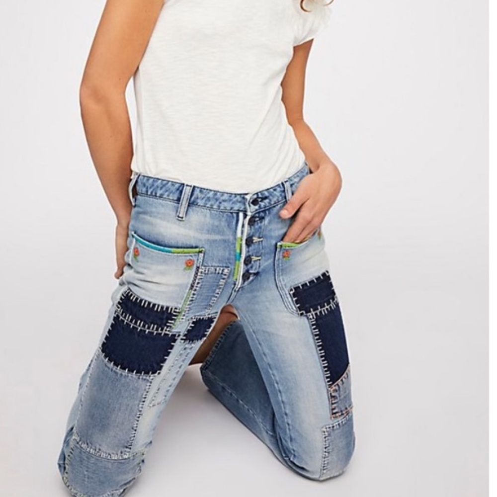 FREE PEOPLE PATCH WORK JEANS